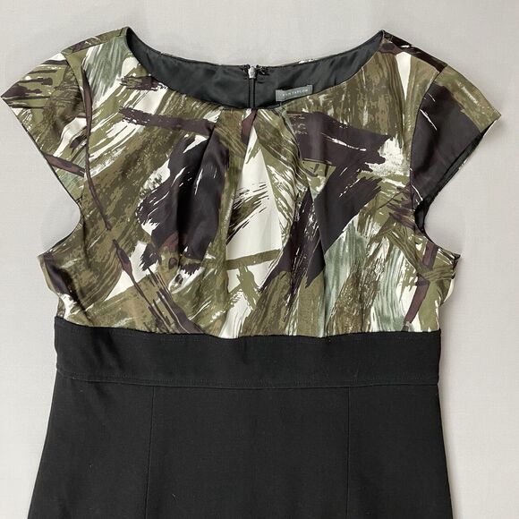 Ann Taylor Sheath Dress Size 8 Empire Waistline Camouflage Pleated Dark Academia - Picture 12 of 16